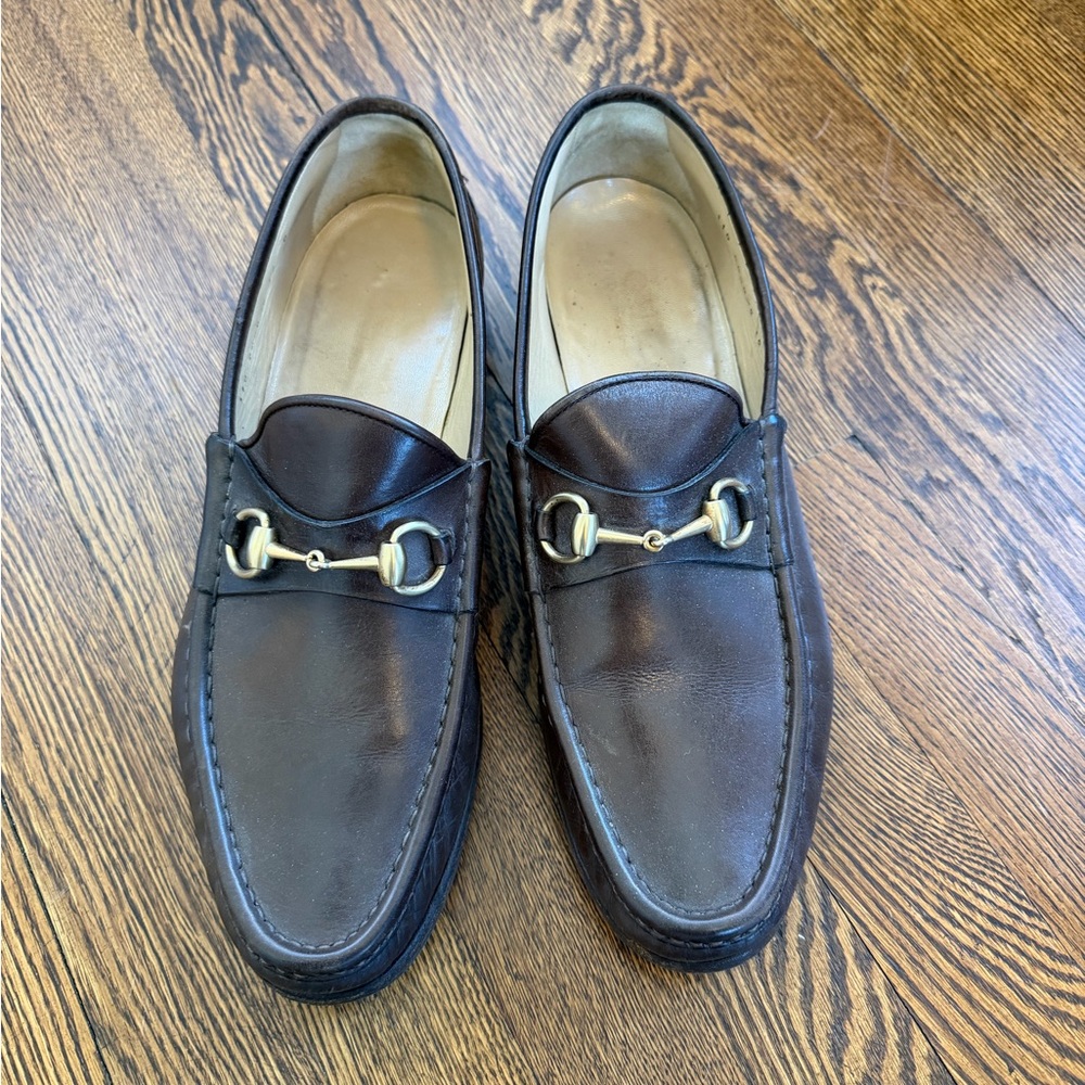 Classic Gucci brown leather bit loafers size 12 D.